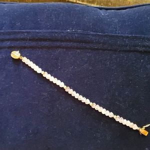 Delicate rose quartz hearts and gold bead bracelet